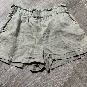 Light Olive Green Women's Linen Elastic Waist Shorts